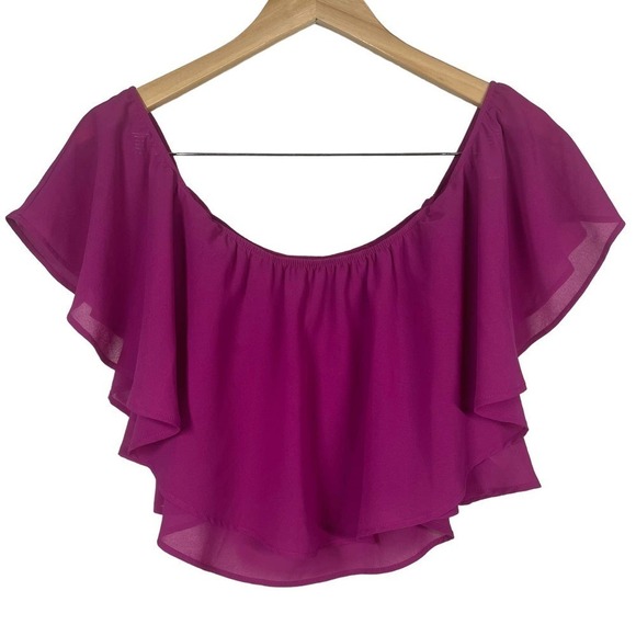 Show Me Your Mumu Top Nica Ruffle Off-Shoulder Crop Purple Large - Picture 4 of 8